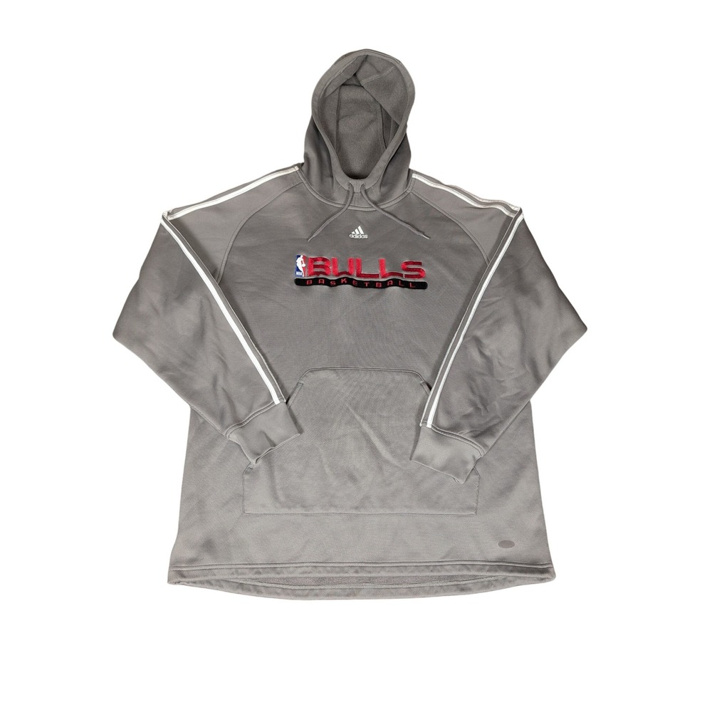Adidas NBA Chicago Bulls Basketball Hoodie‎ Gray Pullover 3 Stripe Mens